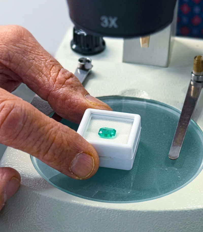 Il microscopio gemmologico con il maestro orafo.